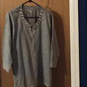 Shiny silver embellished top - xl